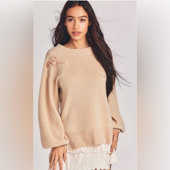 LoveShackFancy Shen 100% cashmere sweater pullover with bow NWT - Picture 1 of 10